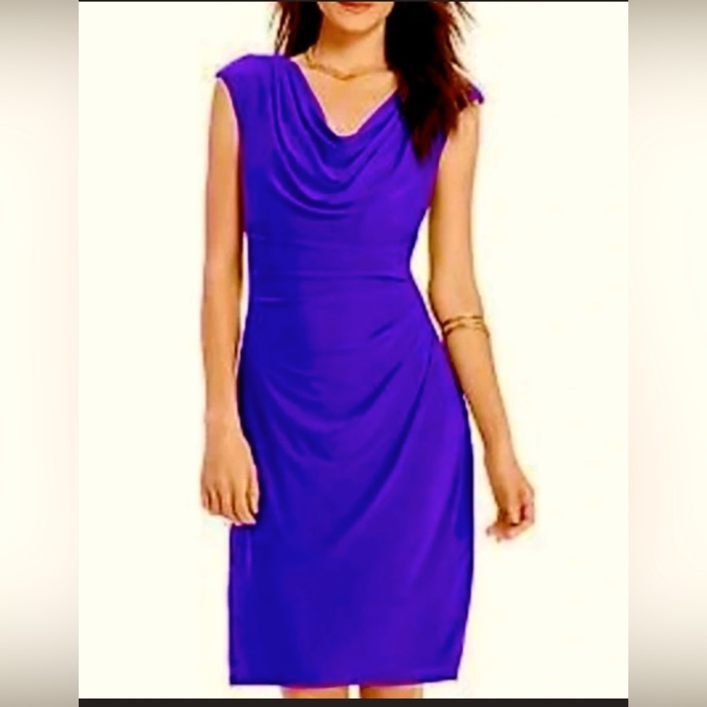 Ralph Lauren Purple Ruched Sheath Dress Cowl Neck